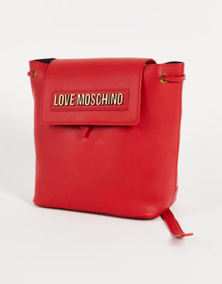 фото Красный рюкзак с логотипом love moschino