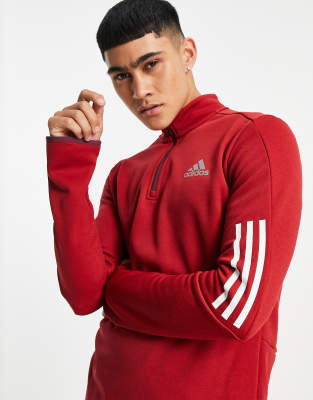 фото Красный свитшот на молнии длиной 1/4 и с 3 полосками adidas training adidas performance