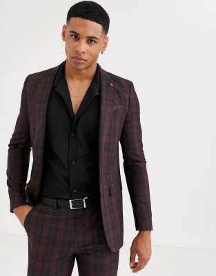 фото Красный зауженный пиджак в шотландскую клетку burton menswear