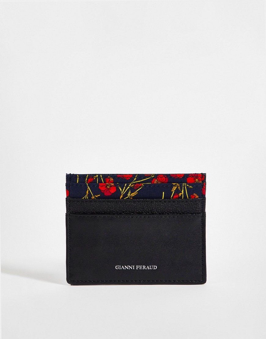 фото Кредитница из натуральной кожи с отделкой цветочным принтом в стиле либерти gianni feraud-черный