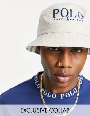 фото Кремовая двусторонняя панама с логотипом polo ralph lauren x asos exclusive collab-белый