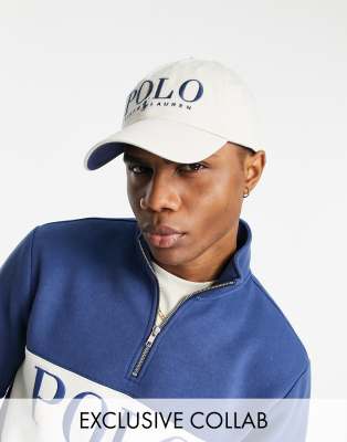 фото Кремовая кепка с текстовым логотипом polo ralph lauren x asos exclusive collab-белый