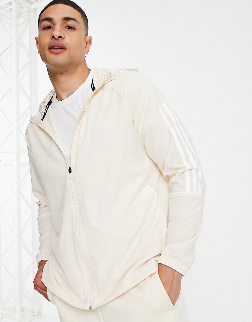 фото Кремовая куртка с тремя белыми полосками adidas training-белый adidas performance