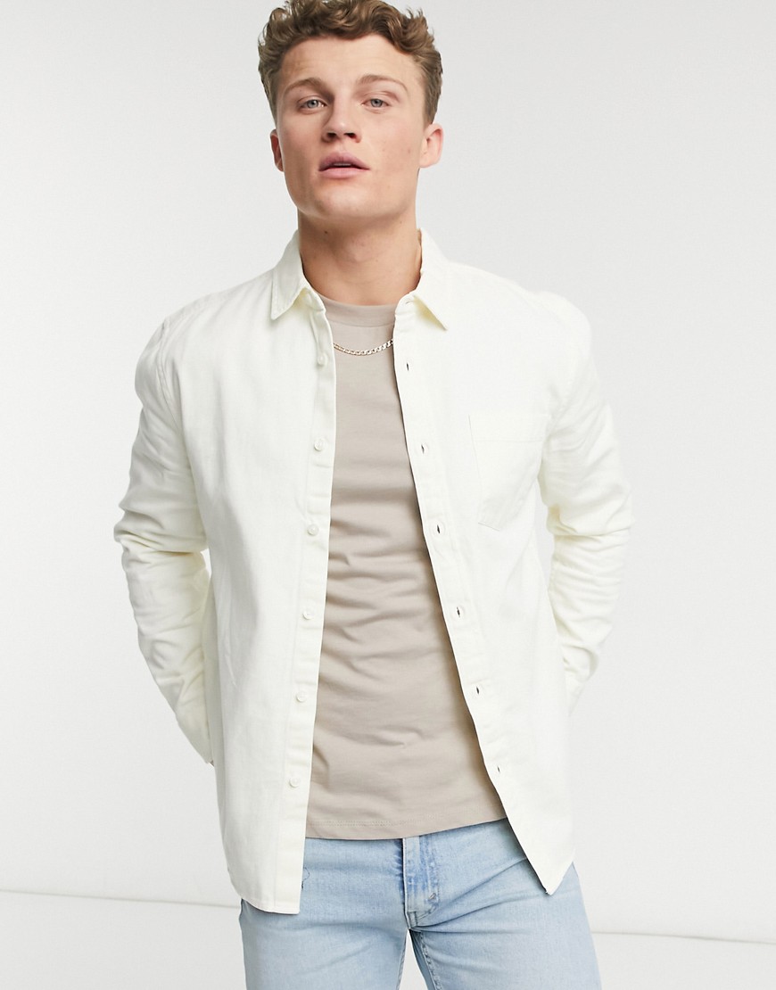 фото Кремовая рубашка из саржи с длинными рукавами topman-белый