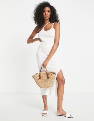 Кремовое платье макси с бретельками на одно плечо в рубчик 4th & Reckless Nesbit-Белый