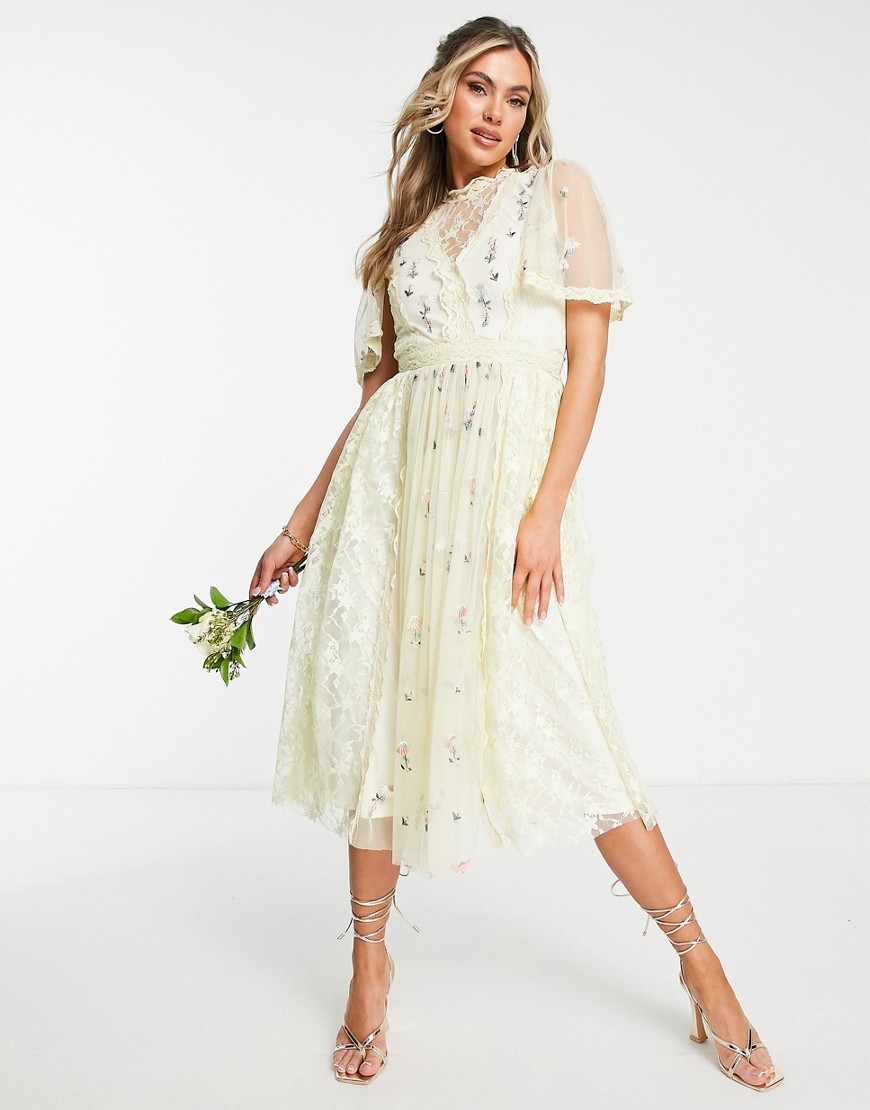 фото Кремовое платье миди для подружки невесты с цветочным принтом frock and frill-белый
