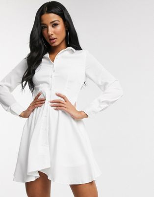 фото Кремовое платье-рубашка с асимметричным подолом unique21-белый