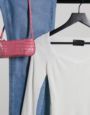 Топы Кремовое трикотажное боди с вырезом сердечком ASOS DESIGN-Розовый