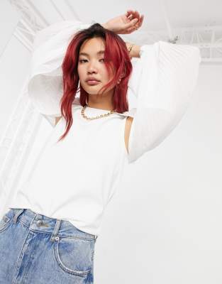 Рубашки и блузки  Asos Кремовый лонгслив со складками River Island-Белый