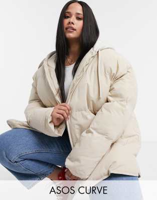 Кремовый oversized-пуховик с капюшоном ASOS DESIGN Curve-Белый