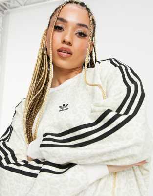 Кремовый oversized-свитшот с леопардовым принтом adidas Originals-Белый