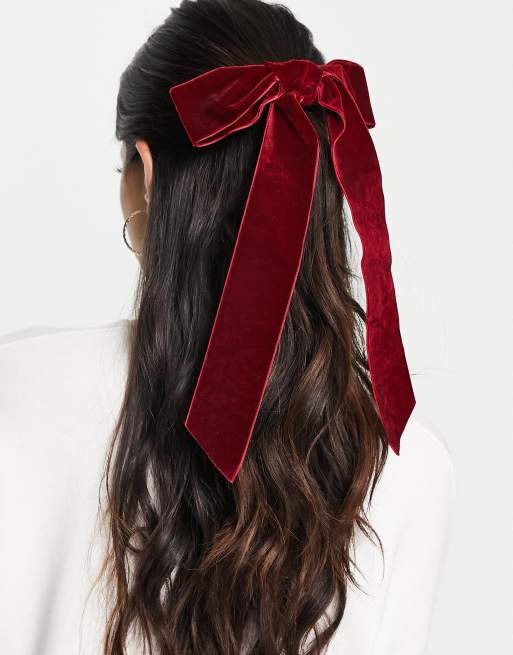 Kristin Ess The Velvet Bow Slide - Burgundy | ASOS