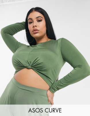Кроп-топ от комплекта с узлом ASOS DESIGN Curve-Зеленый
