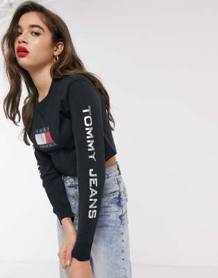 фото Кроп-топ с длинными рукавами и логотипом металлик tommy jeans-черный