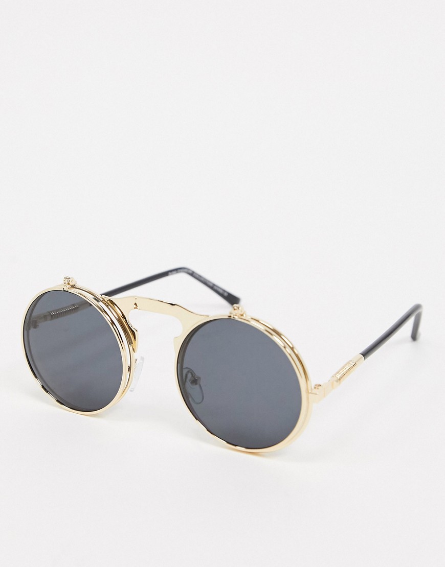 фото Круглые солнцезащитные очки с черными стеклами svnx-золотистый