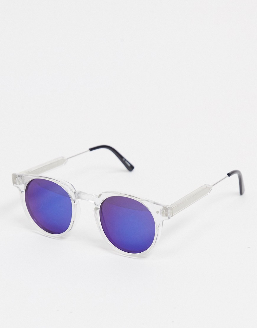 фото Круглые солнцезащитные очки унисекс в прозрачной оправе и с синими зеркальными стеклами spitfire teddy boy-очистить