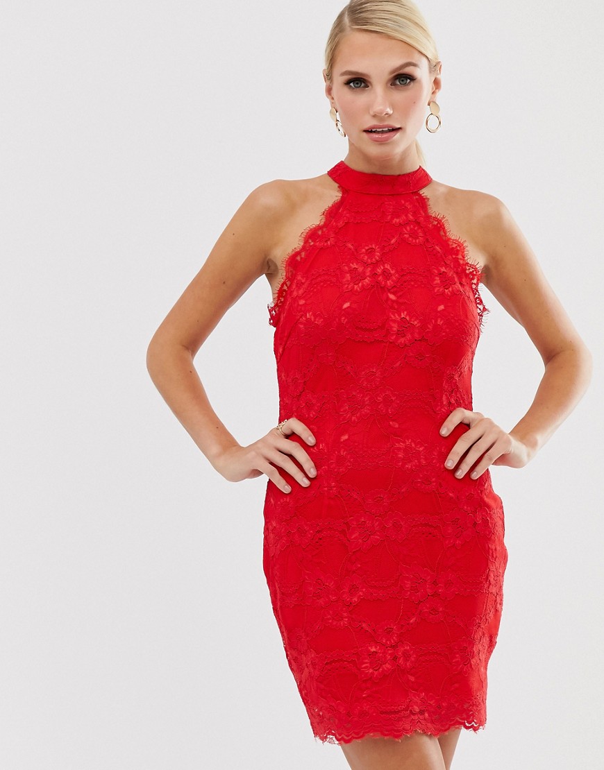 фото Кружевное облегающее платье ax paris-красный