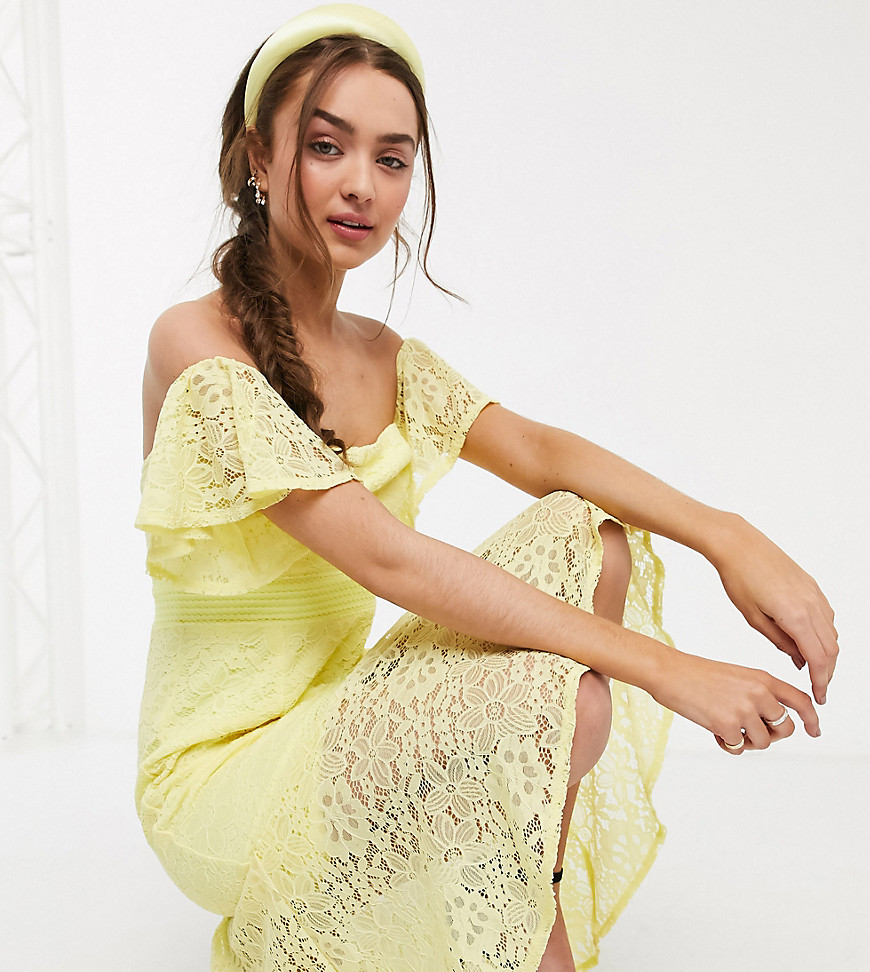 фото Кружевное платье макси лимонного цвета с годе little mistress petite-желтый