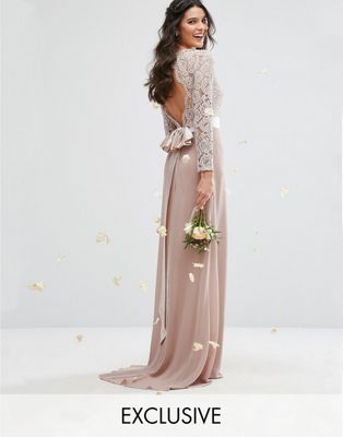 фото Кружевное платье макси tfnc-розовый