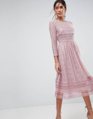 фото Кружевное платье миди asos premium-бежевый asos design