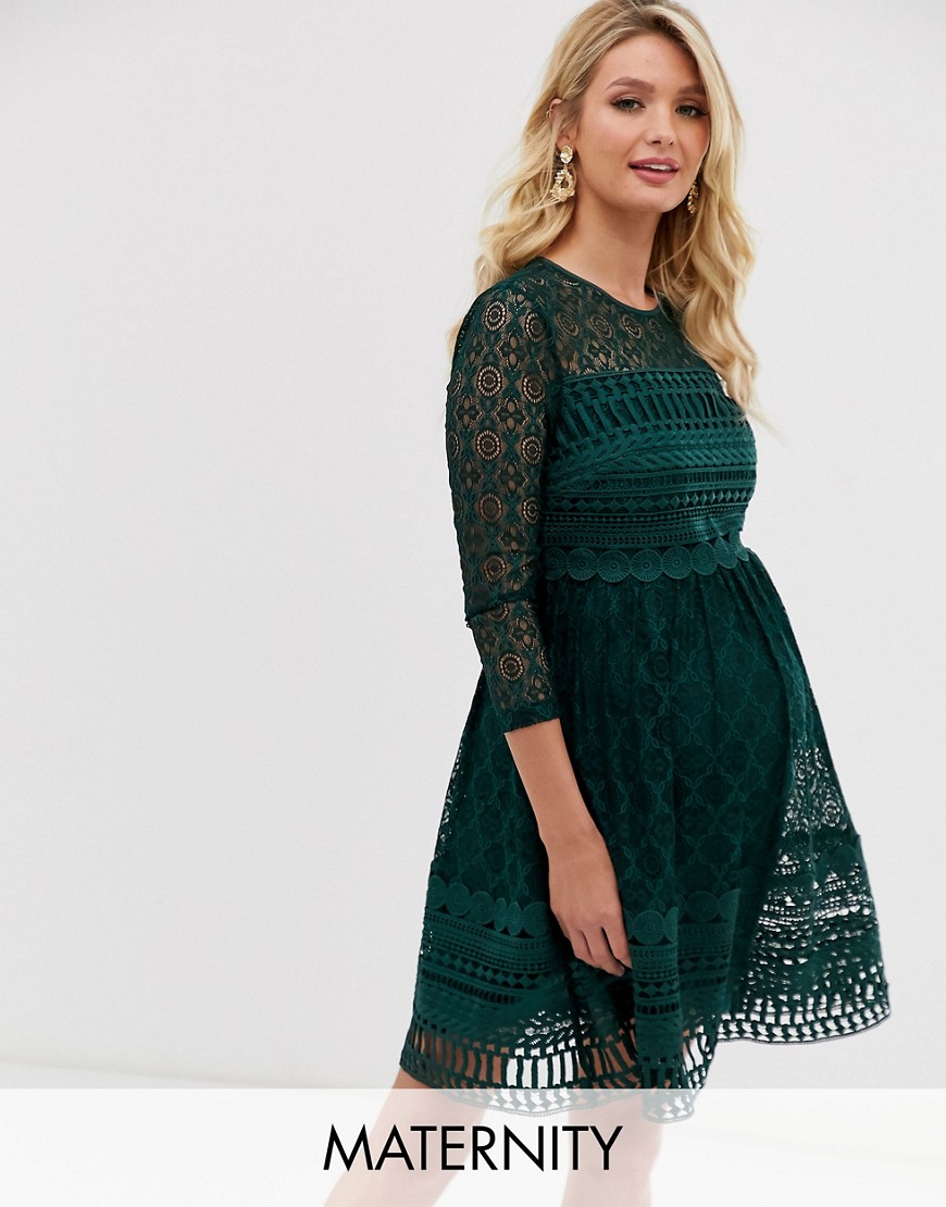 фото Кружевное приталенное платье мини asos design maternity рremium-зеленый asos maternity