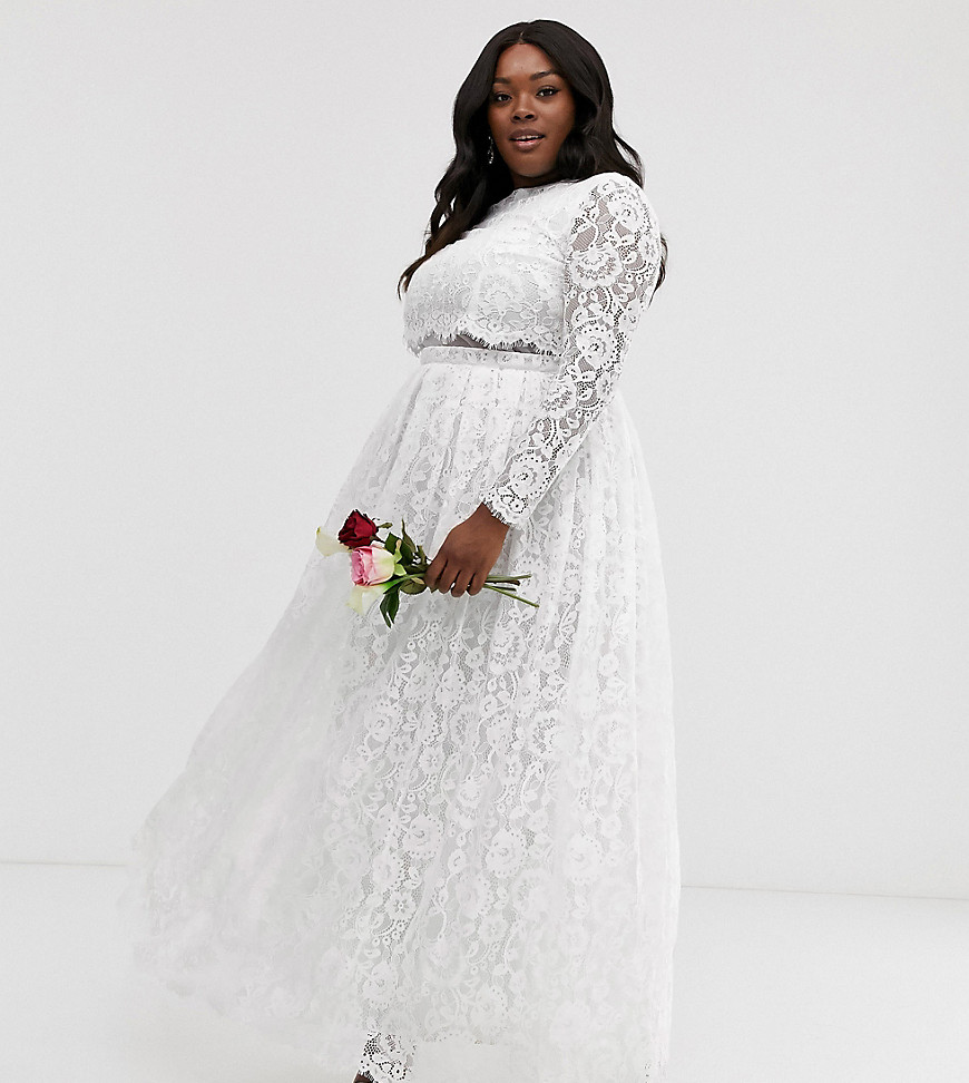 Кружевное свадебное платье с кроп-топом ASOS EDITION Curve-Белый
