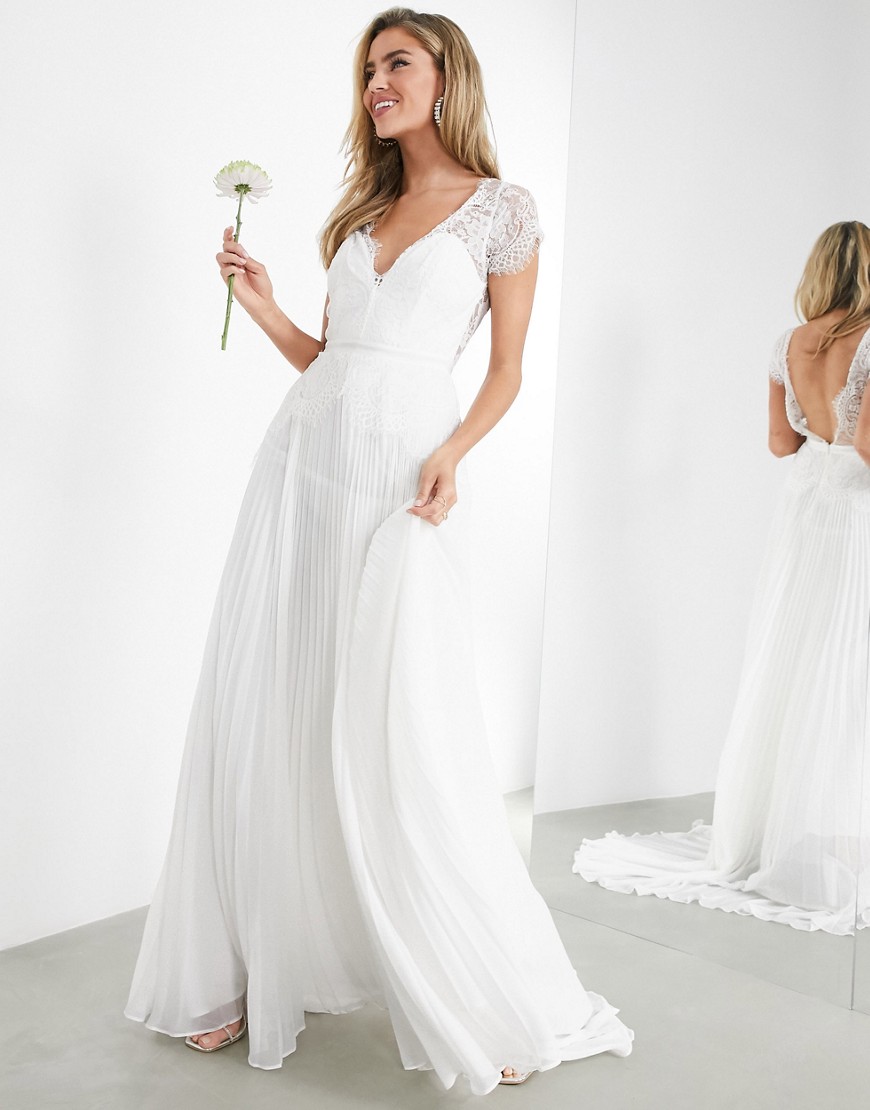 фото Кружевное свадебное платье с плиссированной юбкой asos edition-белый