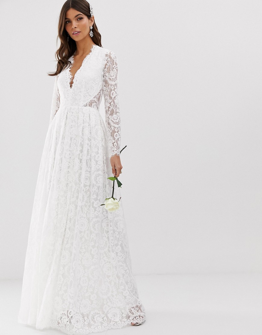 фото Кружевное свадебное платье с v-образным вырезом asos edition-белый