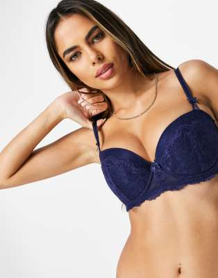   Asos Кружевной бюстгальтер-балконет темно-синего цвета для груди большого размера Figleaves-Синий