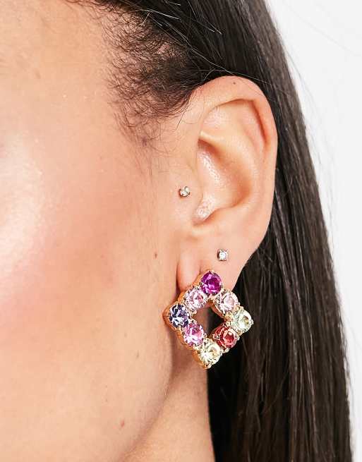 Krystal London genuine crystal hollow square earrings in multi colour, 2 of 4
