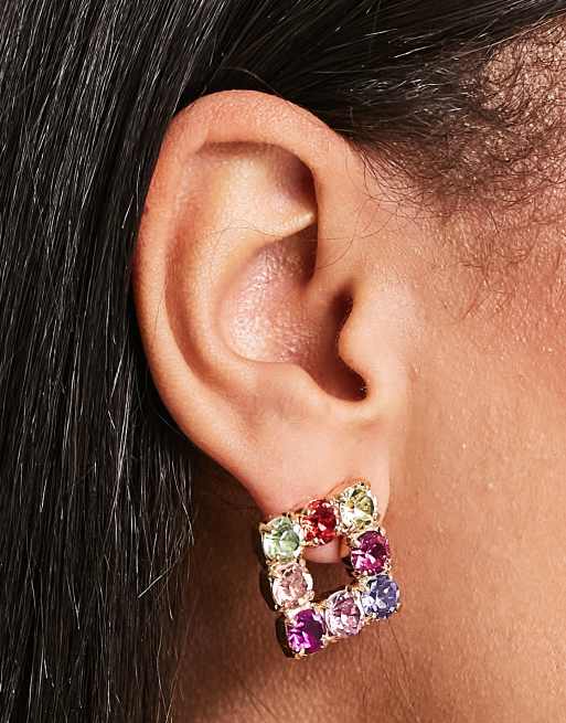 Krystal London genuine crystal hollow square earrings in multi colour, 3 of 4