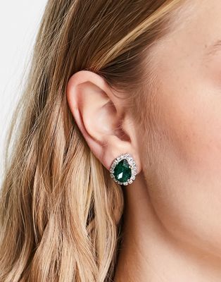 Krystal London genuine crystal pear rosetta earrings in emerald