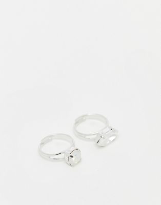 Krystal London genuine crystal two pack adjustable ring in silver