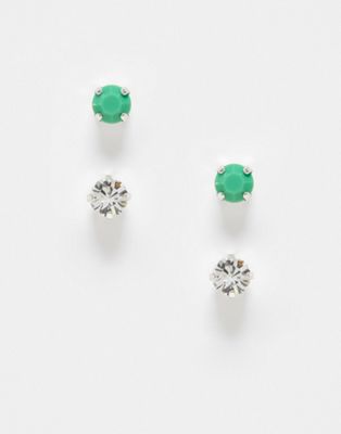 Krystal London genuine crystal two pack stud earrings in crystal & mint