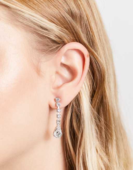 Krystal London - Oorhangers met enkele hanger en peervormig steentje met echte kristallen in zilver