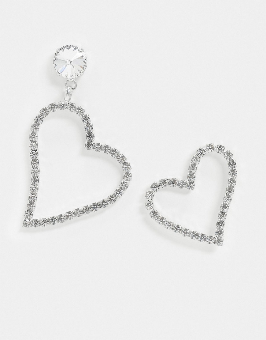 Krystal London Swarovski Crystal Asymmetric Heart Earrings-Clear