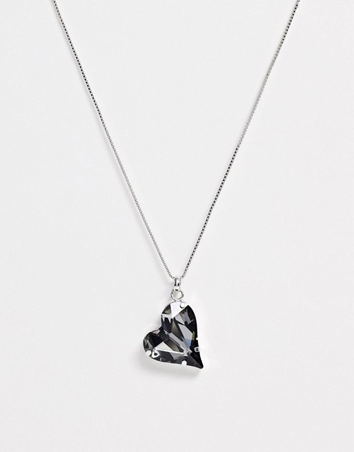 Krystal London Swarovski Crystal Large Sweetheart Pendant on Chain (Silver Night)