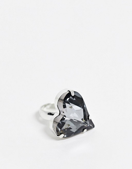 Krystal London Swarovski Crystal Large Sweetheart Ring (Silver Night)