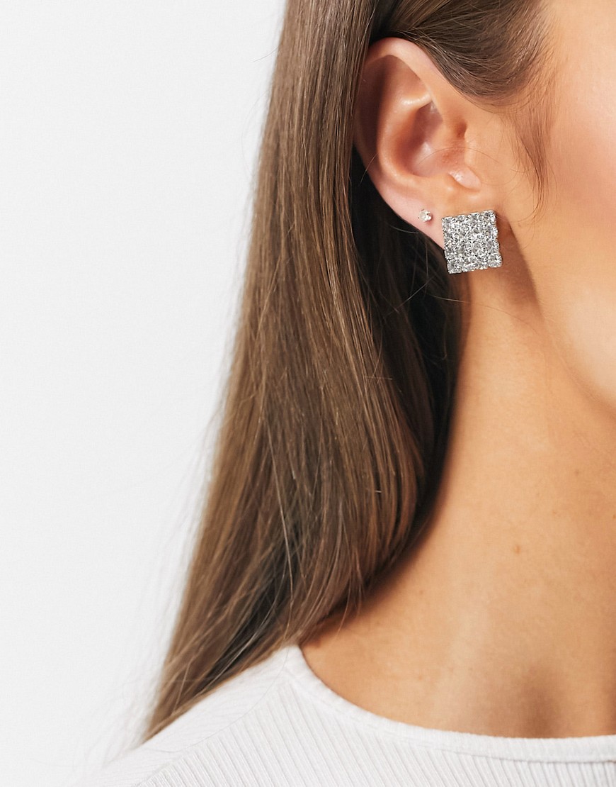 Krystal Swarovski square stud earrings-Silver