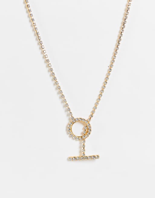 Krystal T bar necklace in crystal gold