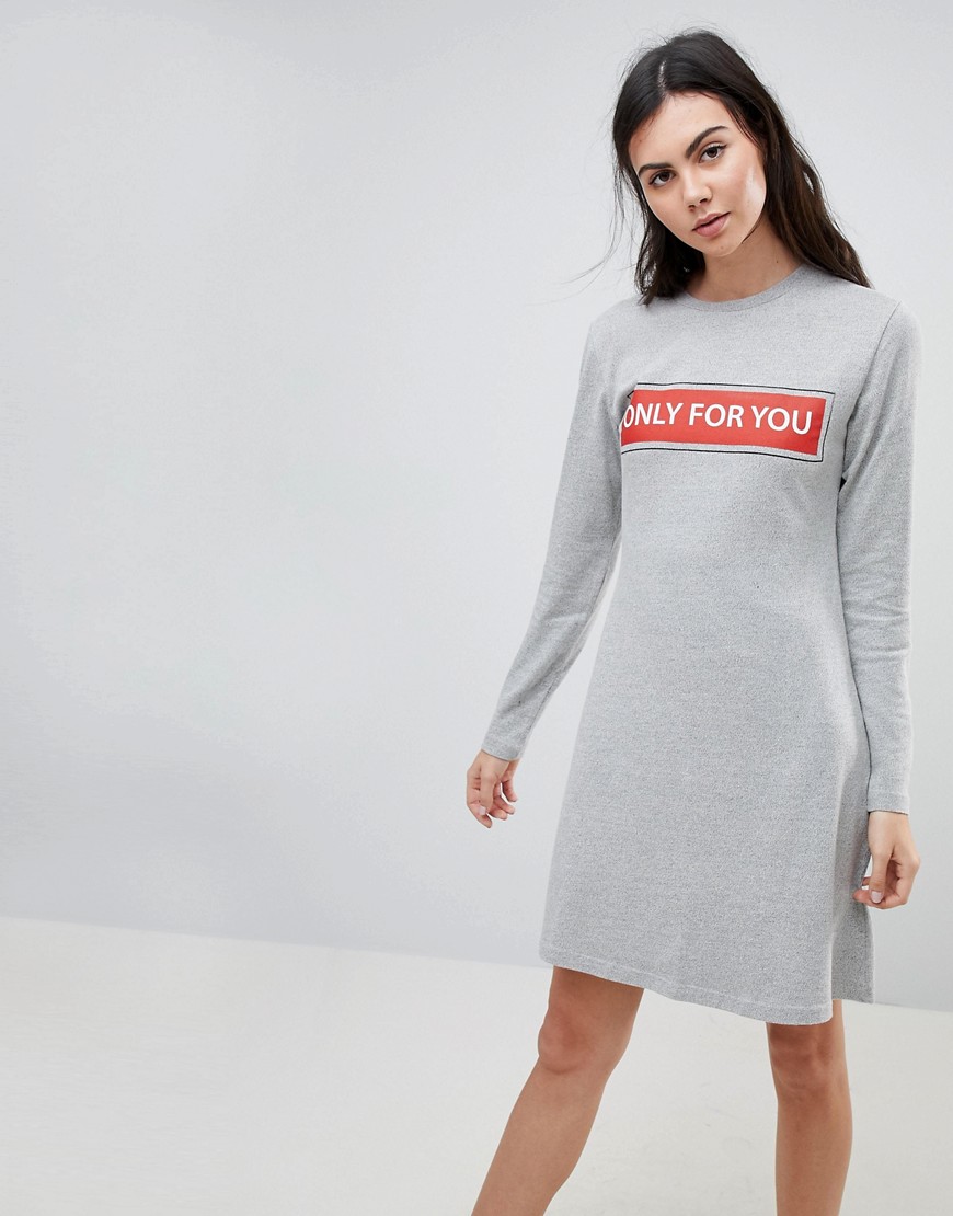 Kubban Print Front T-Shirt Dress-Grey