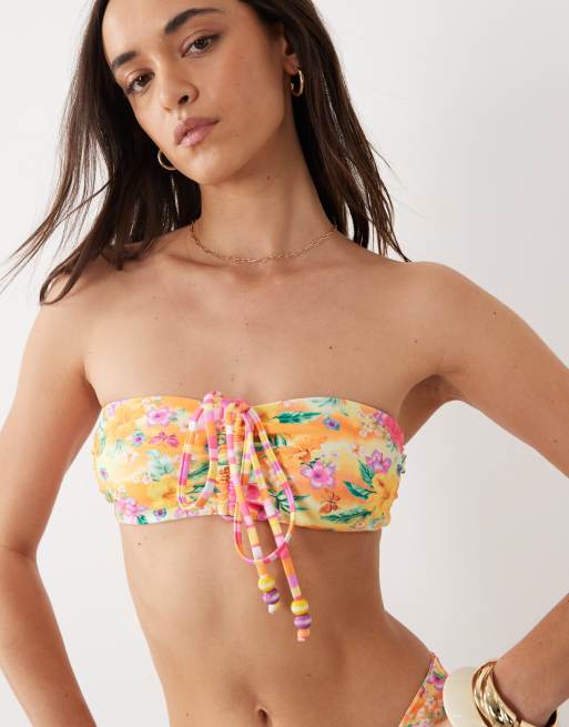 Kulani Kinis - Bandeau-bikinitopje met patroon in oranje multi, 4 van 5