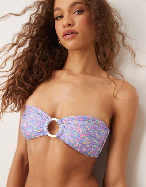 Kulani Kinis – Bubblegum Blossom – Flerfärgad, skimrande, axelbandlös bikiniöverdel i bandeau-modell - view 1