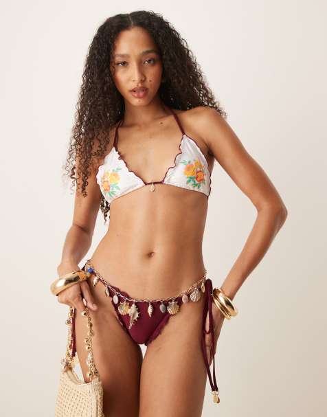 Kulani Kinis floral print bikini in white and burgundy - view 1