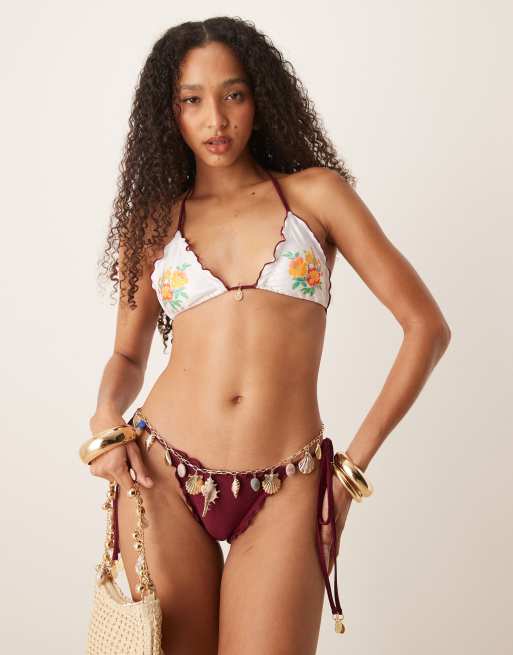 Kulani Kinis floral print bikini in white and burgundy