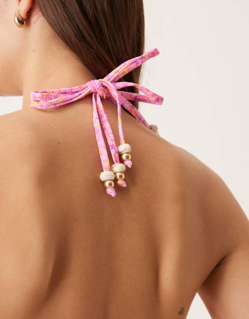 Kulani Kinis gelato bloom double strap triangle bikini top in pink, 4 of 4