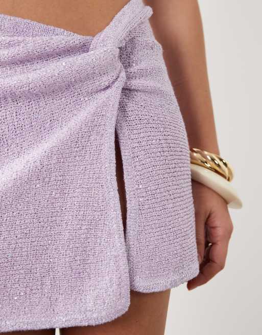 Kulani Kinis – Gestrickter Mini-Wickelrock in glitzerndem Flieder, 5 von 6