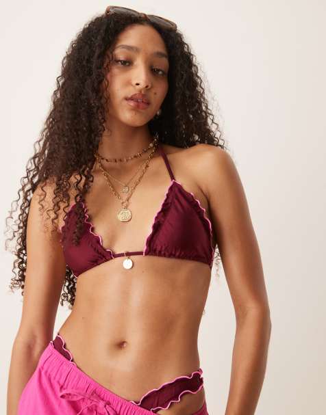 Kulani Kinis halterneck bikini top in sangria burgundy - view 1