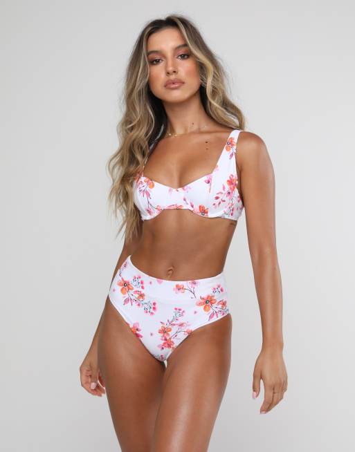 White floral high store waisted bikini