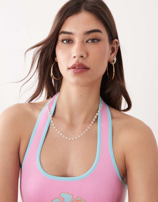 Kulani Kinis knot halter mini dress in bubblegum pink, 3 of 4